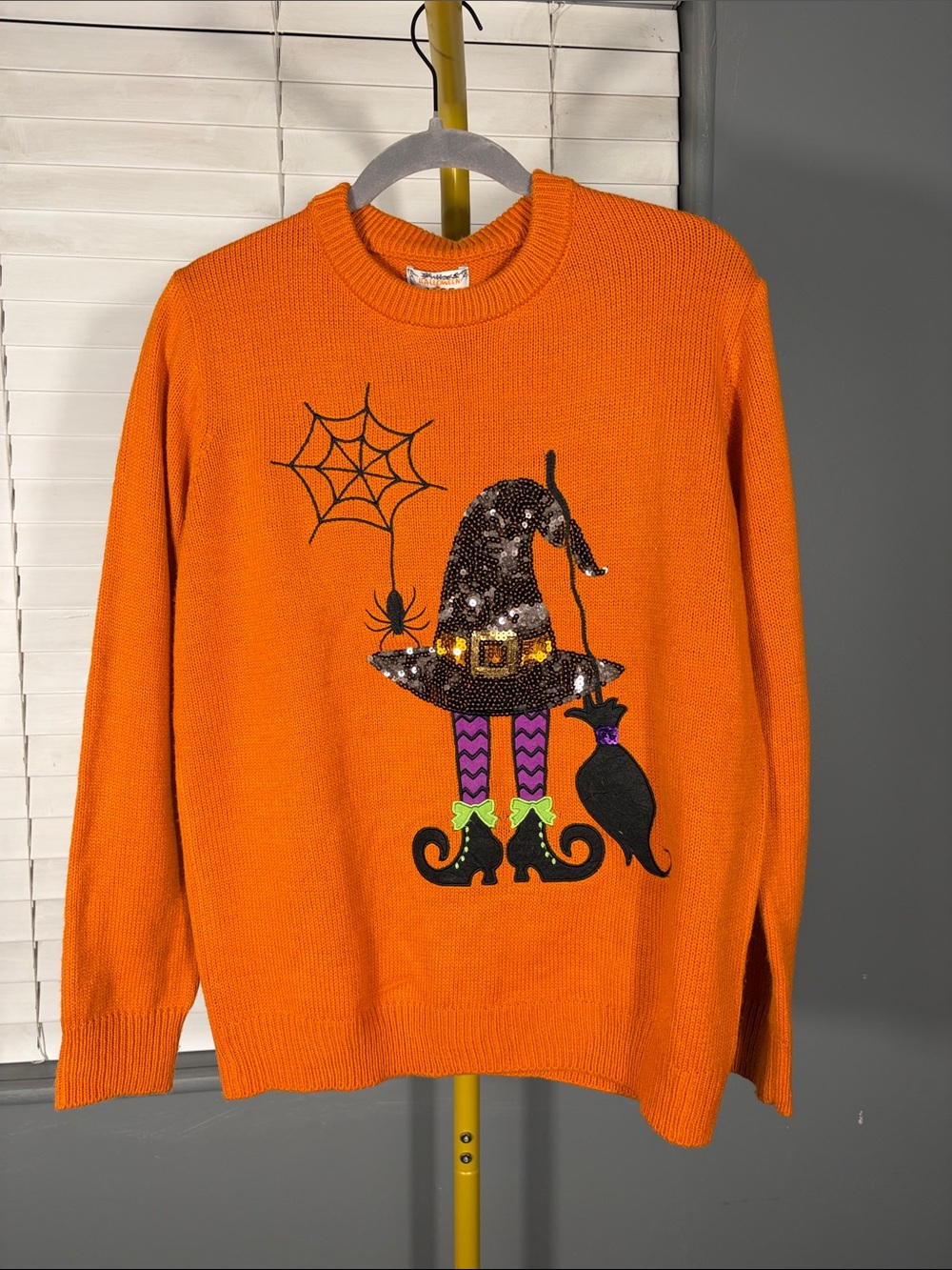 Poof! Orange Sequin Witch Hat & Cat Crewneck Sweater